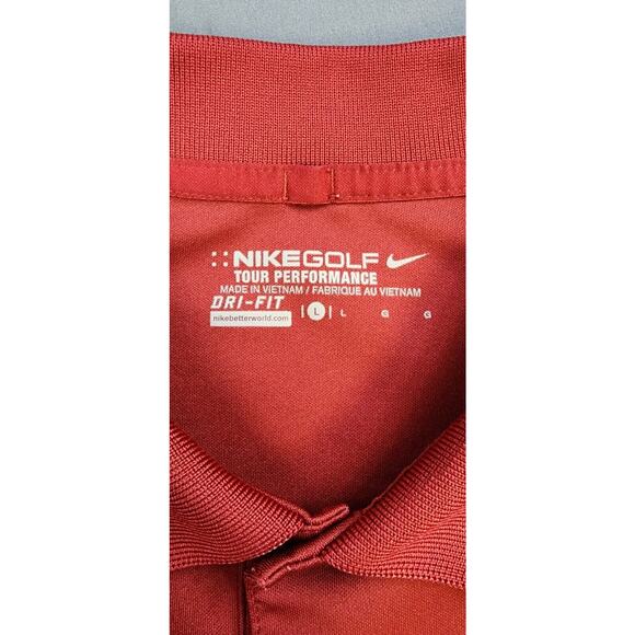 Nike Golf Shirt Mens Large Red Crimson Dri-Fit Polo Tour Performance Active - Picture 2 of 16